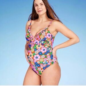 Isabel Vibrant Pink Floral Ruffle Neck Maternity One Piece Swimsuit